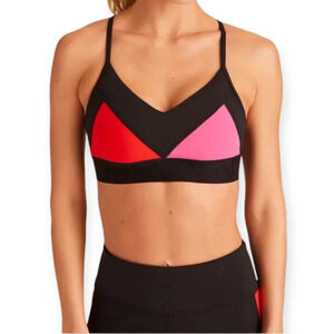 Alala Reef Sports Bra Colourblock with Strappy Back Black Pink Red Yellow Small